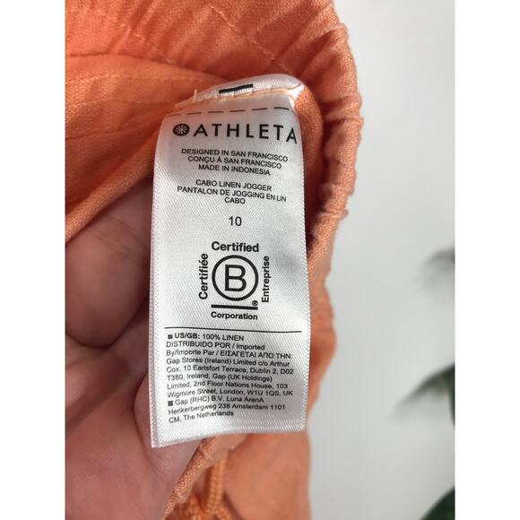 Athleta Women's 10 Coral Orange Cabo Linen Jogger Pants Casual Comfy Everyday - Picture 7 of 10